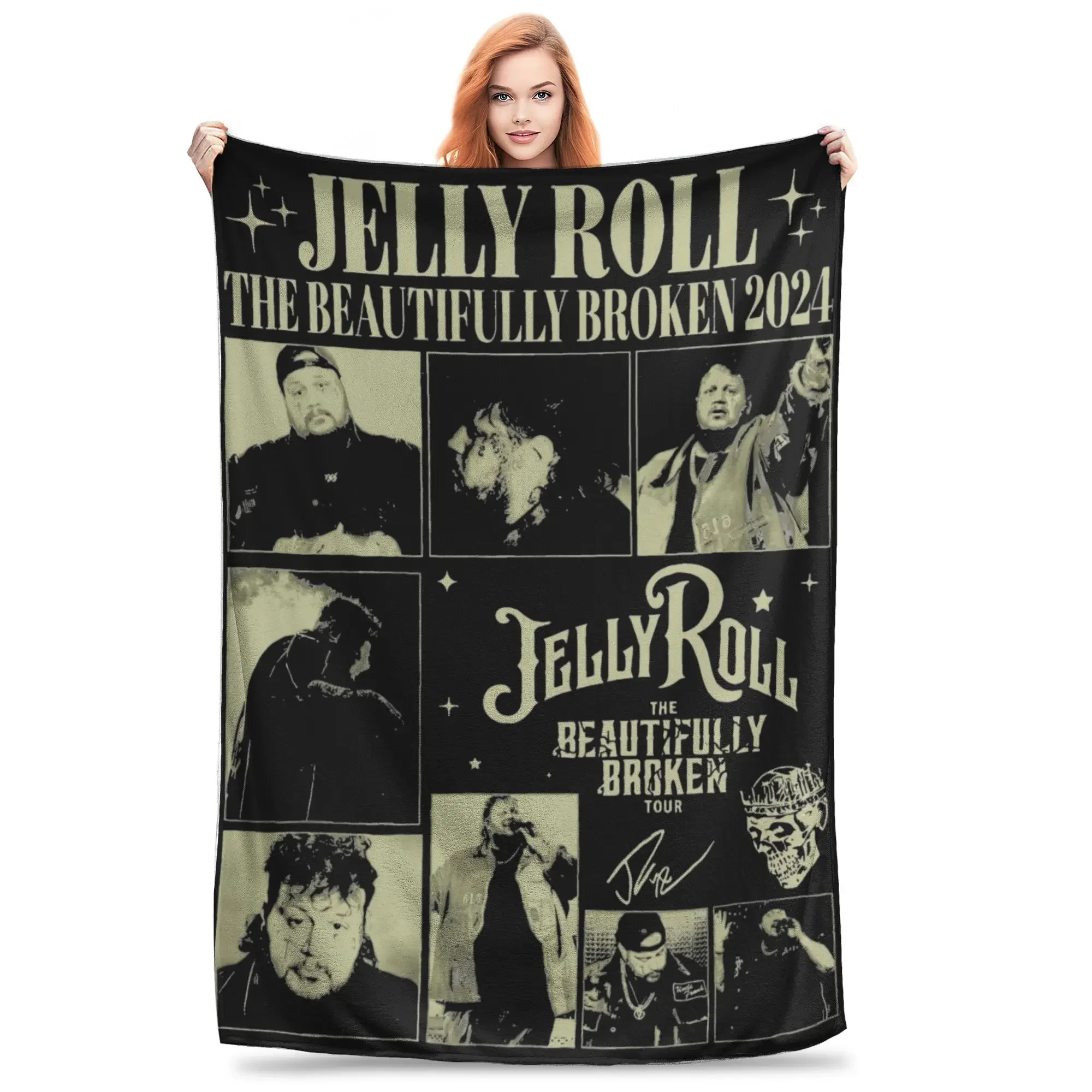

Jelly Roll Concert Blanket Warm Cozy Fluffy The Beautifully Broken Tour Throw Blanket for Couch Bed Multiple Sizes