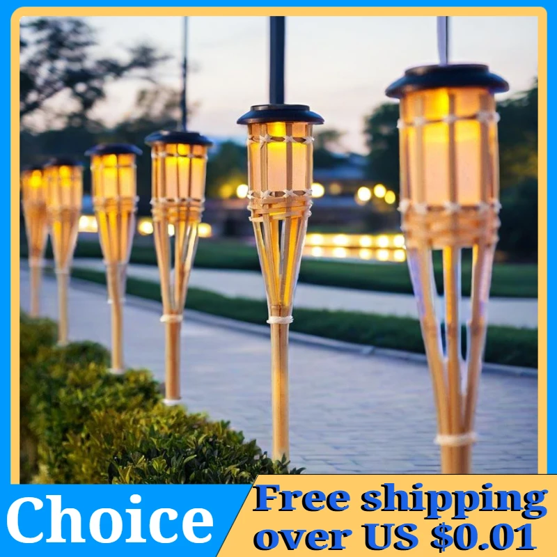 

1-10 шт. солнечные бамбуковые садовые фонари с эффектом пламени, водонепроницаемые уличные дорожки, декоративные светильники для забора, двора, патио, сада, светильник