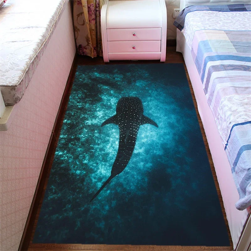 3D Ocean Rug for Living Room, Bedroom Carpet, Shark Table Carpet, Non-slip, Home, Lovely Floor Mat, Sea World, Children Rug