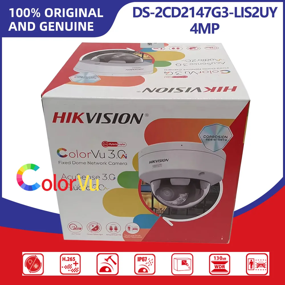 Hikvision DS-2CD2147G3-LIS2UY 4MP IP Camera ColorVu Hybrid Light Built-in Mic IP67 IK10 NEMA4X Outdoor Security Dome IP Camera