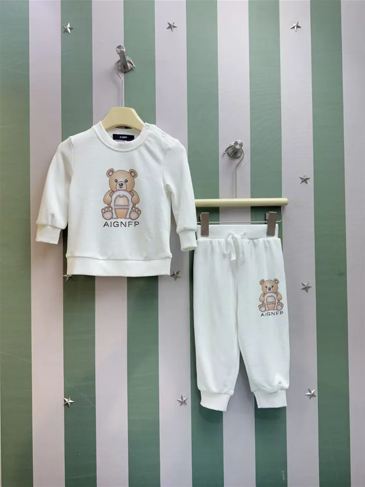 fashion Newborn Winter clothing sweatshirt Set Baby pullover casual Toddler sweater Autumn cartoon bear trousers Infant Outfits