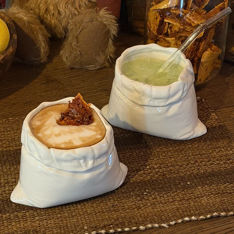 Sack Shaped Ceramic Cup Wrinkled Bag Style Coffee Mug Creative Pouch Tumbler for Hot Drinks Dessert Table Decor Drink Cup Gift