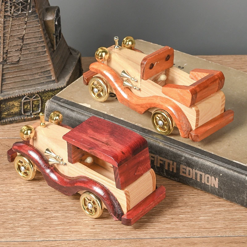 Retro Wooden Classic Car Train Model Decorative Ornaments Wooden Handmade Home Office Ornaments Collection Gifts Children\'s Toys