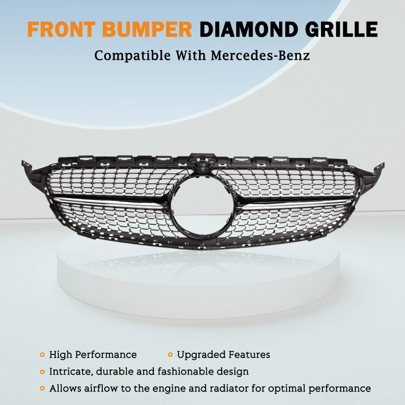 GT نمط المصد الأمامي مصبغة شواء لمرسيديز بنز C-CLASS W205 C180 C260 C300 C200 C250 2015 ~ 2018 AMG الماس نمط مصبغة