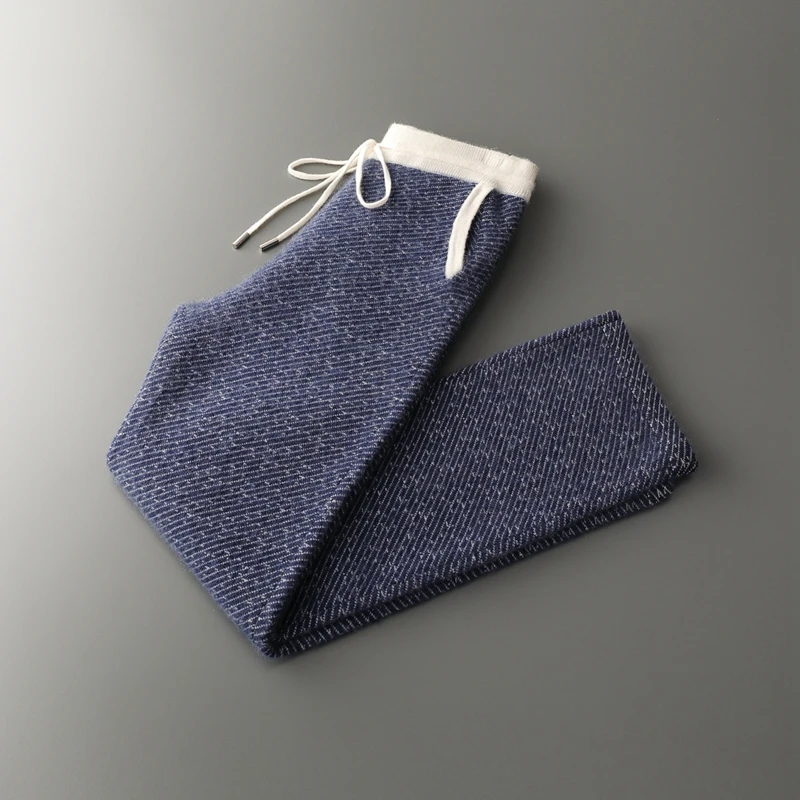 2025 New Men Knitted Jacquard style Pants Cashmere Straight-leg Pants Pocket Decoration High quality Thicken Warmth Pants