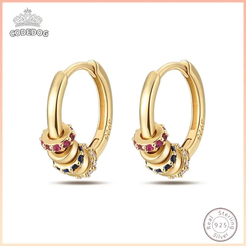 Heiße 925 Sterling Silber Ohrringe Charme Einfache Glänzende Gold Regenbogen Zirkon Hochzeit Frauen Schmuck Geschenk