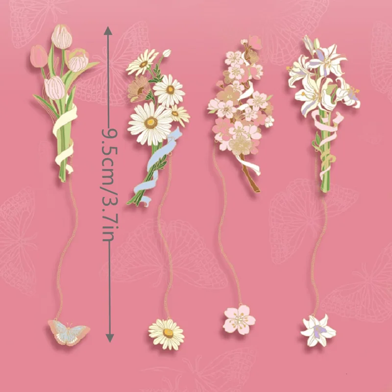 Sakura Floral  Hollow Metal Bookmark with Pendant Bookclip Student Bookfriend Gifts Page Mark School Office Supplies