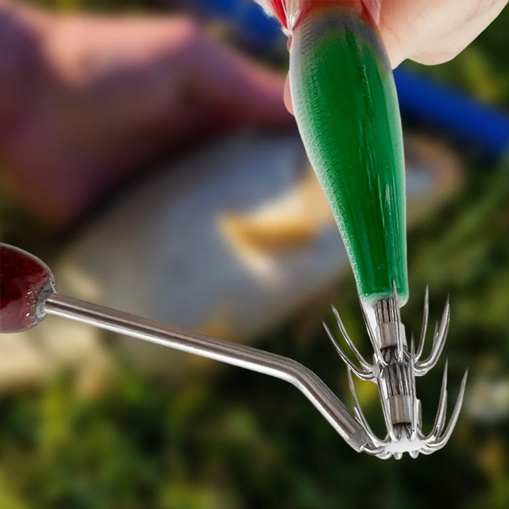 1-10 قطعة الفولاذ المقاوم للصدأ الحبار هوك الضابط مقبض خشبي خطاف الصيد الضابط المحمولة الحبار هوك تصحيح أداة معدات صيد الأسماك #3