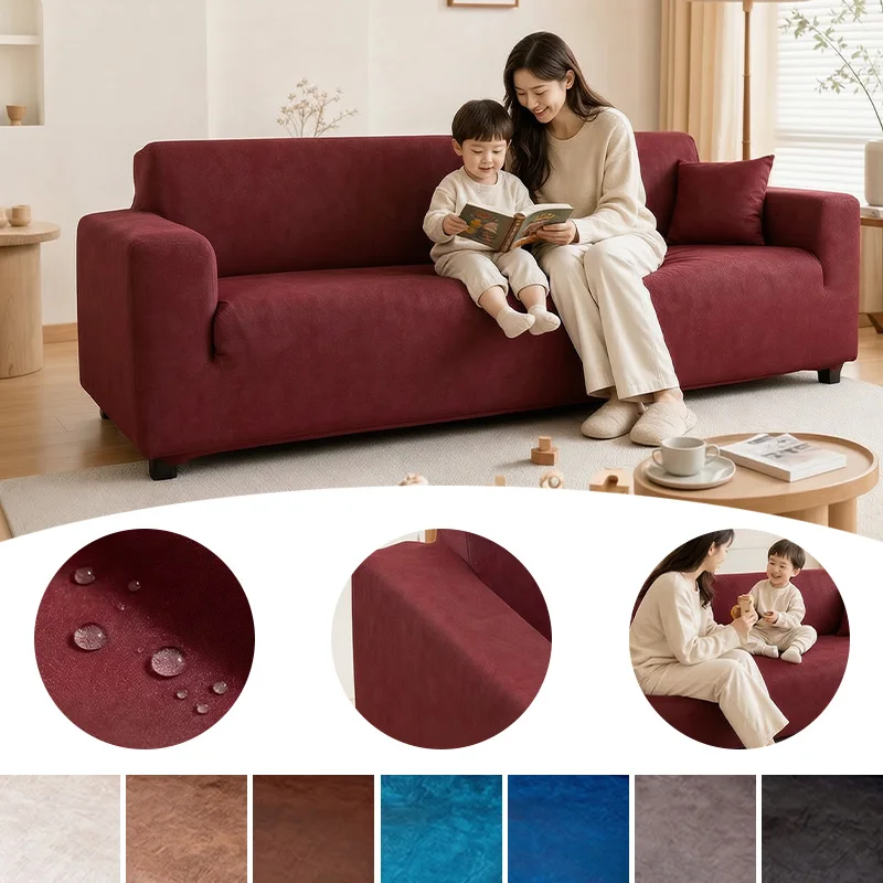 1/2/3 Seater Elastic Full Wrap Faux Leather Sofa Cover Waterproof Anti Scratch Couch Furniture Protector for Living Room Decor