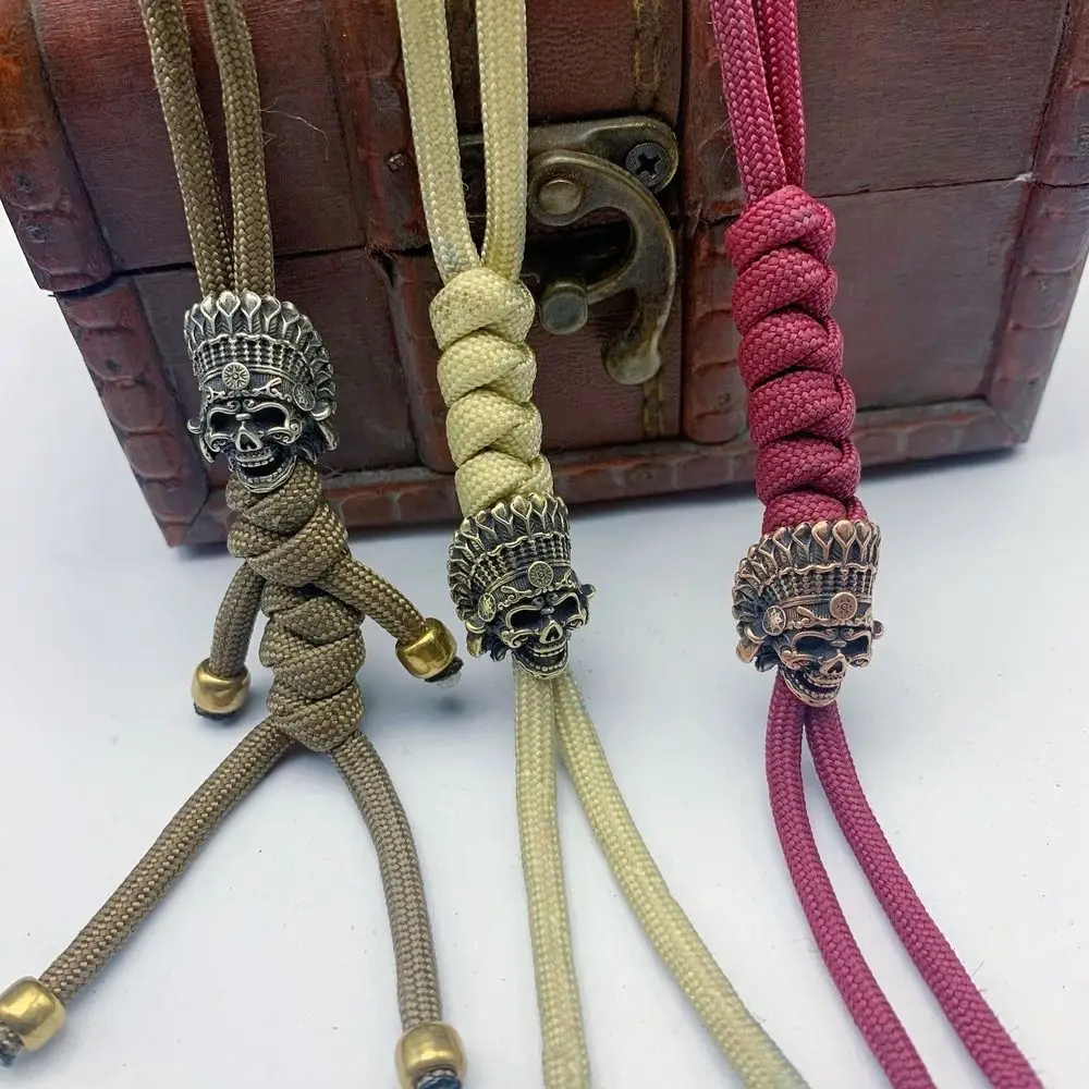 DIY Tools African Tribal Chieftain Brass EDC Skeleton Pendant Copper Manual Brass Crown Skull Beads Creative Crown Hand String