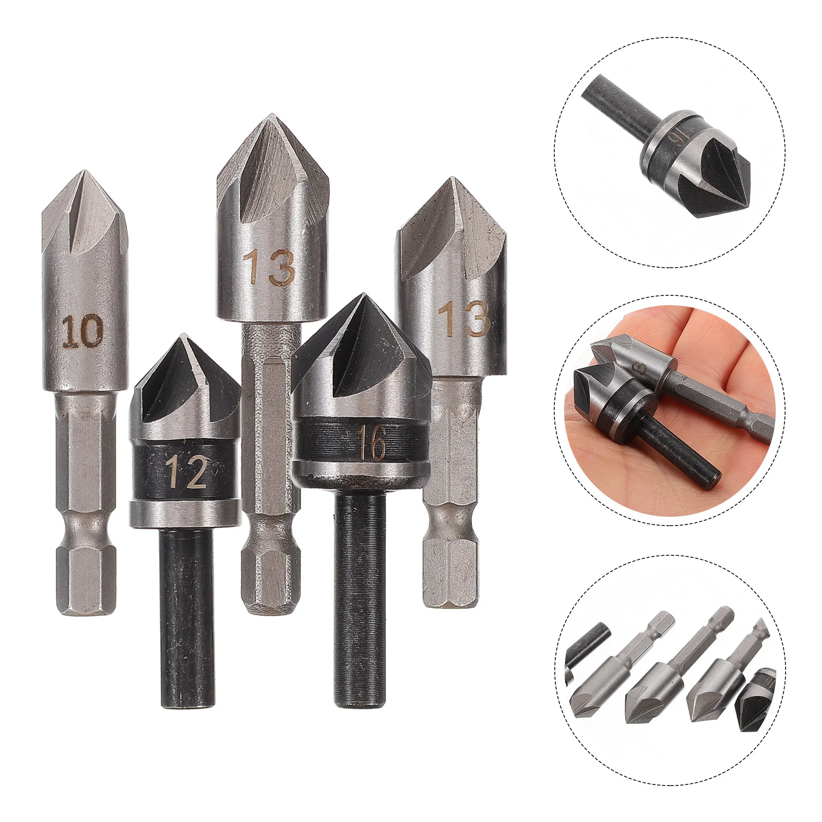 

5pcs Countersink Bit Set Countersink Bits Woodworking Tools Chamfering Tool For Carpentry Metal Deburring Edge Finish Cordless