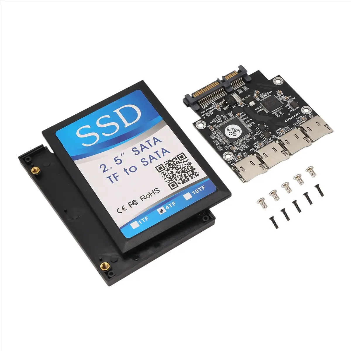 (A32M) 2.5 Inch 4 TF to SATA Adapter Card, Self-Made SSD Solid State Drive, For Micro-SD to SATA Group RAID Card