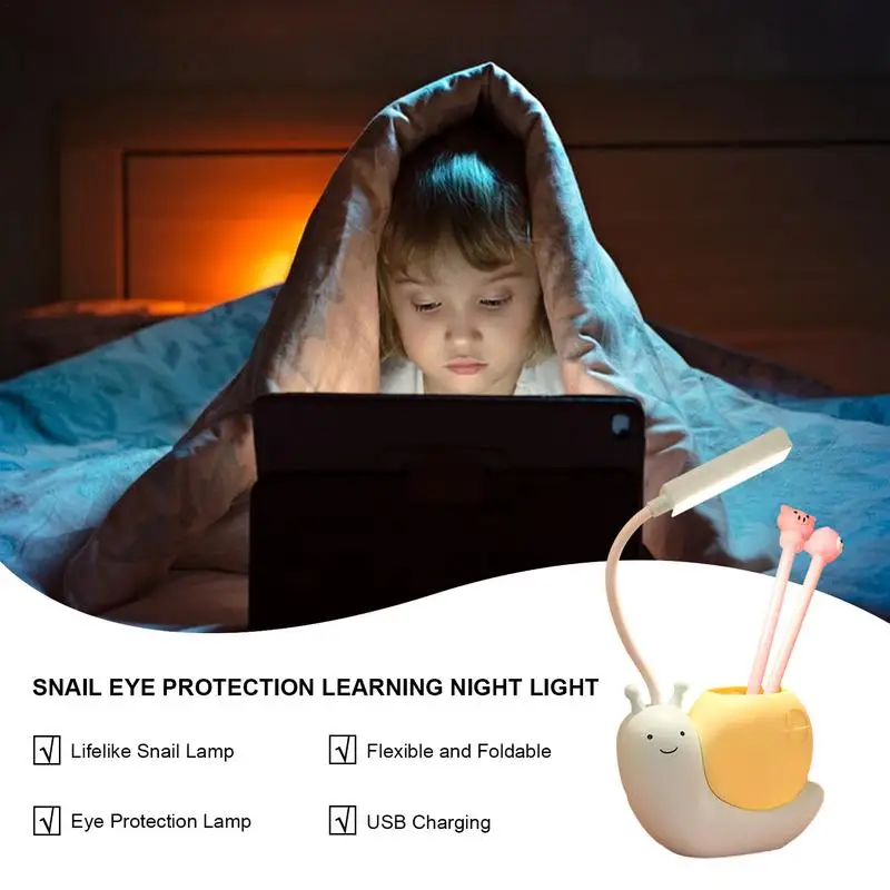 Cute Desk Lamp LED Snail Night Light Reading Lights Table Lamp Eye Protection Pen Holder Book Light Desk Lamp For Home Dormitory