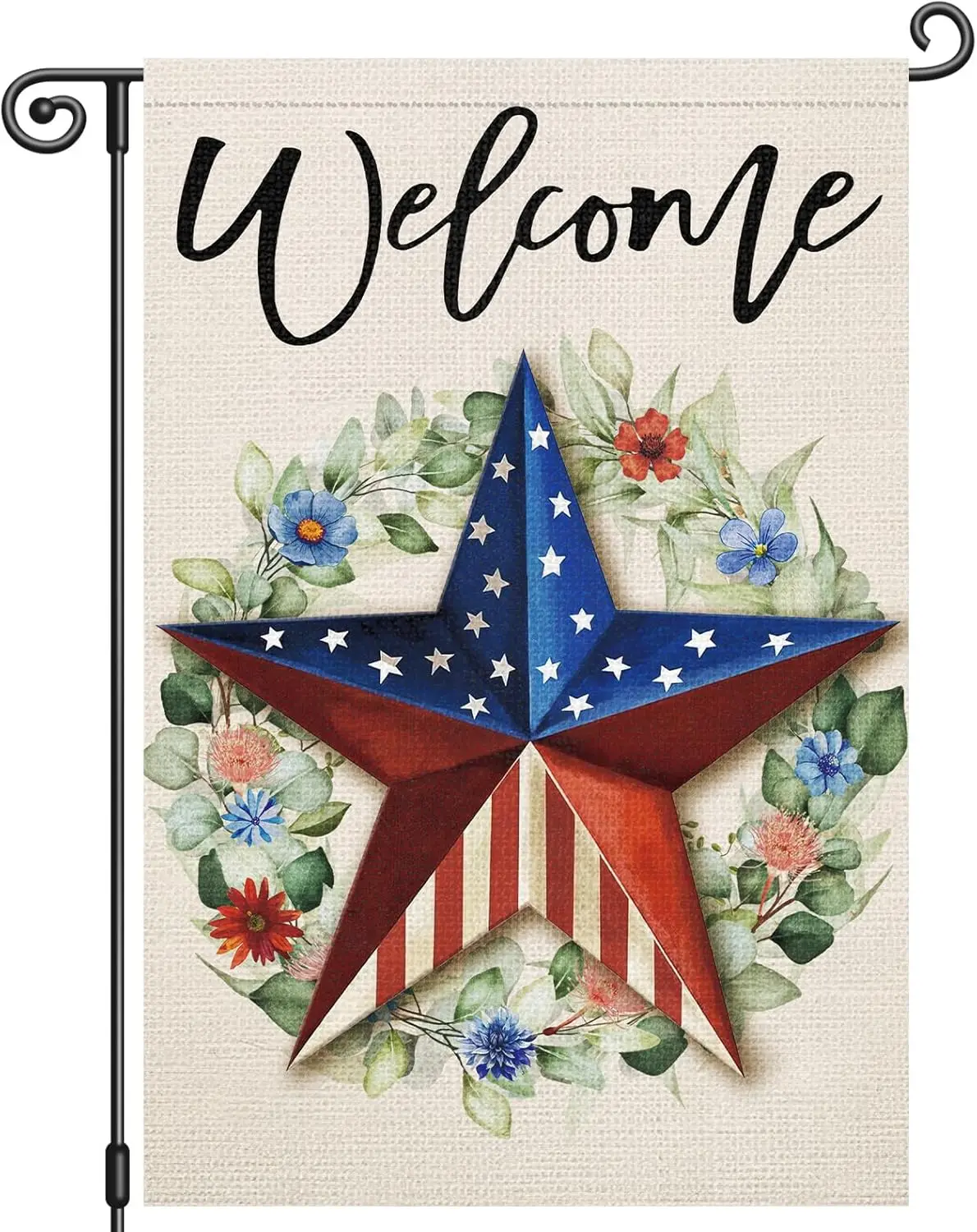 Heyfibro Welcome 4th of July Garden Flag 12x18 Inch Double Sided Patriotic Garden Flags Independence Day Floral Red White Bl AAS