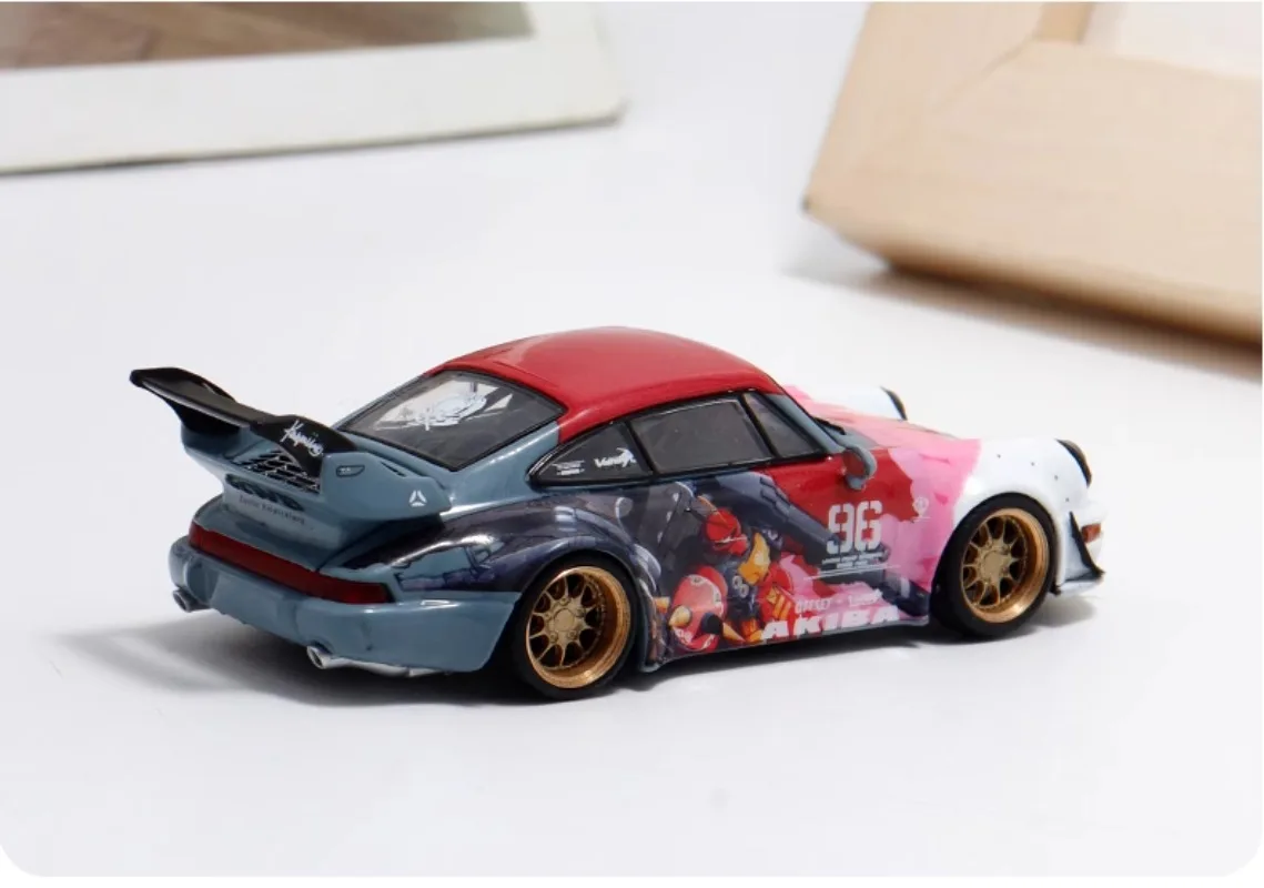 Decodificar diecast 1/64 escala porsche liga modelo carros porsche rwb 964 zaku revestimento jogar veículos brinquedos para meninos presente caixa original