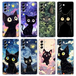 Artistic Black Cat Starry Night Phone Case For Samsung Galaxy S24 Ultra S23 FE S22 S20 S21 5G S10 S9 Plus S10E S8 Clear Cover
