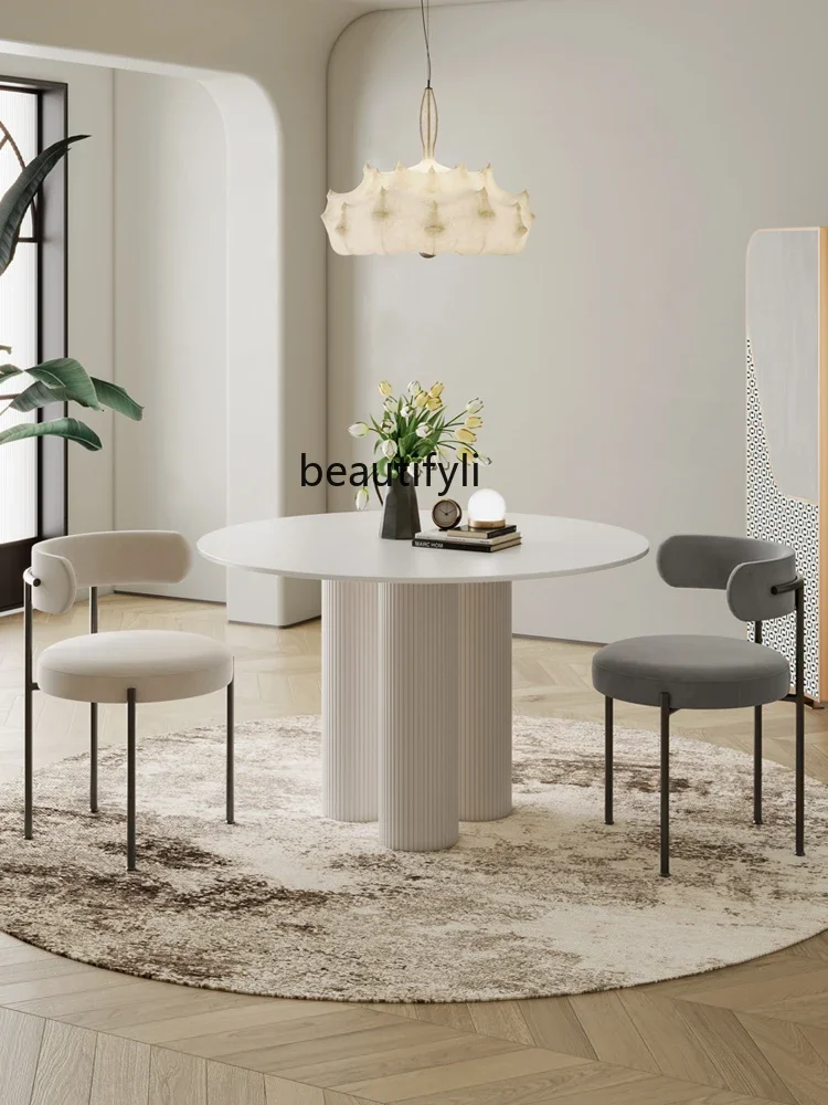 Cream Style round Dining Table French Stone Plate Small Apartment Home   Modern Minimalist Conference Table