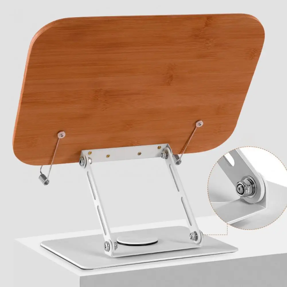 Soporte de bambú ajustable para libros, soporte giratorio de 360 grados, manos libres, altura ajustable, escritorio