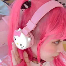 Hello Kitty słodkie słuchawki z Bluetooth bezprzewodowe słuchawki z mikrofonem zestaw słuchawkowy Stereo słuchawki Anime z motywem Mic Fashion Hottie Y2k prezenty