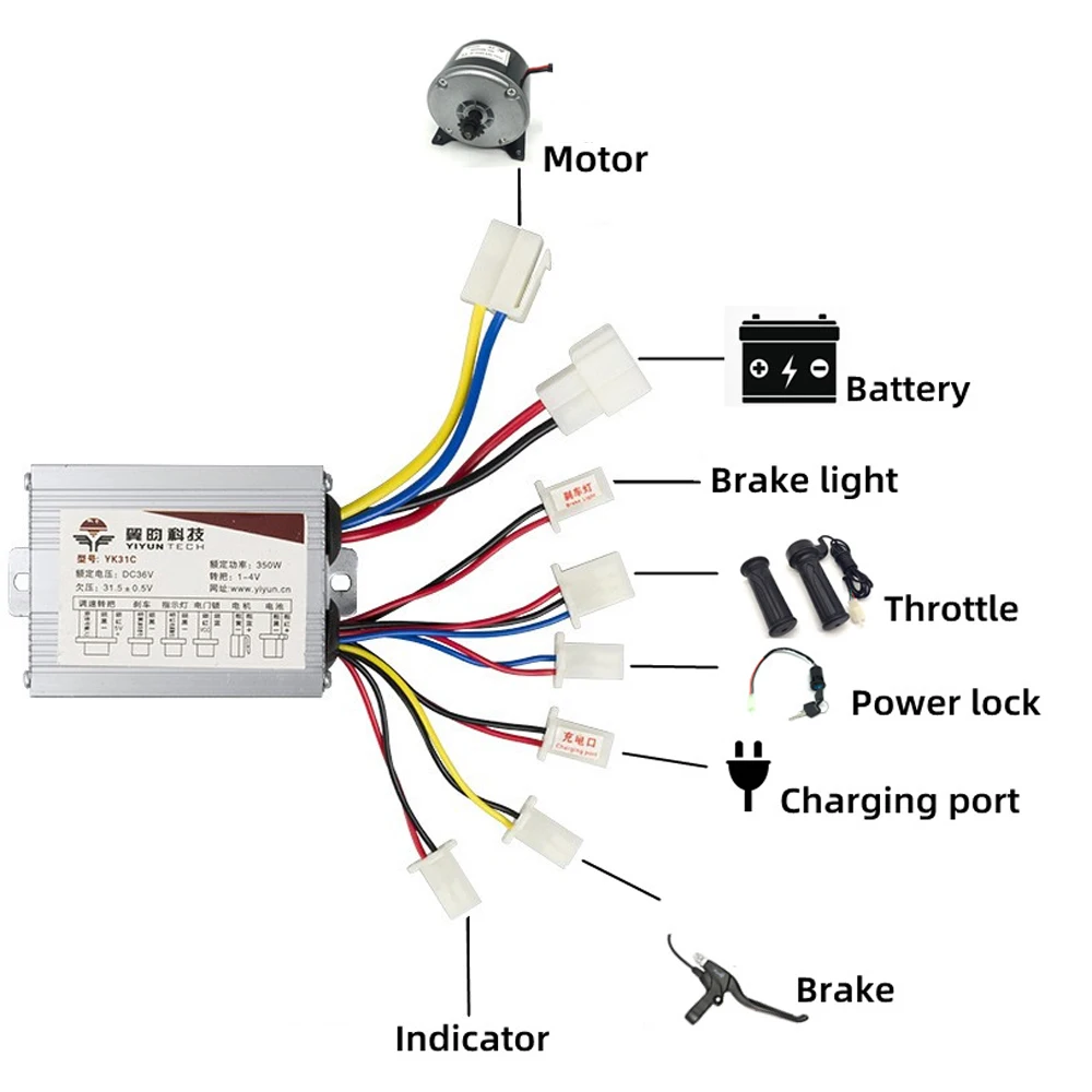 Electric Bike Brush Motor Controller 24V/36V/48V 250W/350W/500W/800W DC Brush Motor Controller for Electric Bicycle Parts