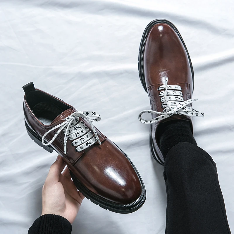 

Мужские кожаные туфли большого размера, новинка 46, весенне-осенние мужские туфли на шнуровке, деловая обувь для жениха, тренд свадебных туфель