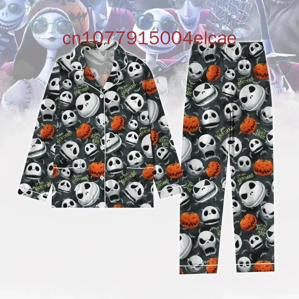 The Nightmare Before Christmas Jack Skellington Pajama Set 3D Printed Casual Men\'s and Women\'s Long Sleeve Shirt Pajama Set