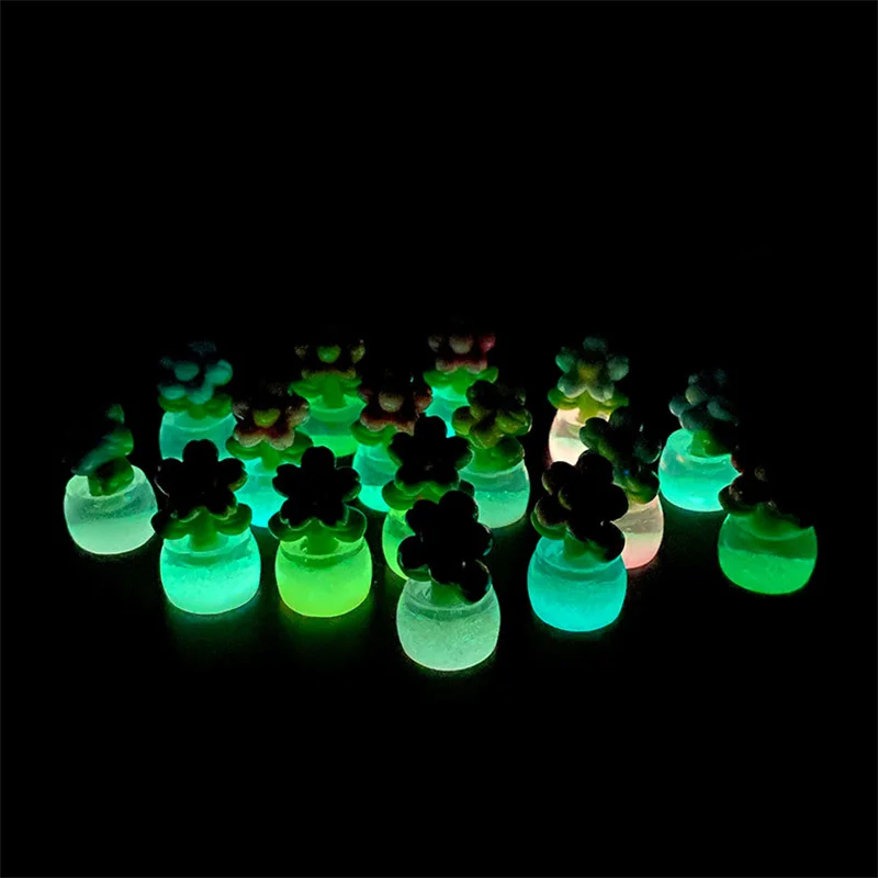 2Pcs Luminous Flower Potted Plants Ornament Micro Garden Landscape Decoration DIY Resin Glow Decor Toys