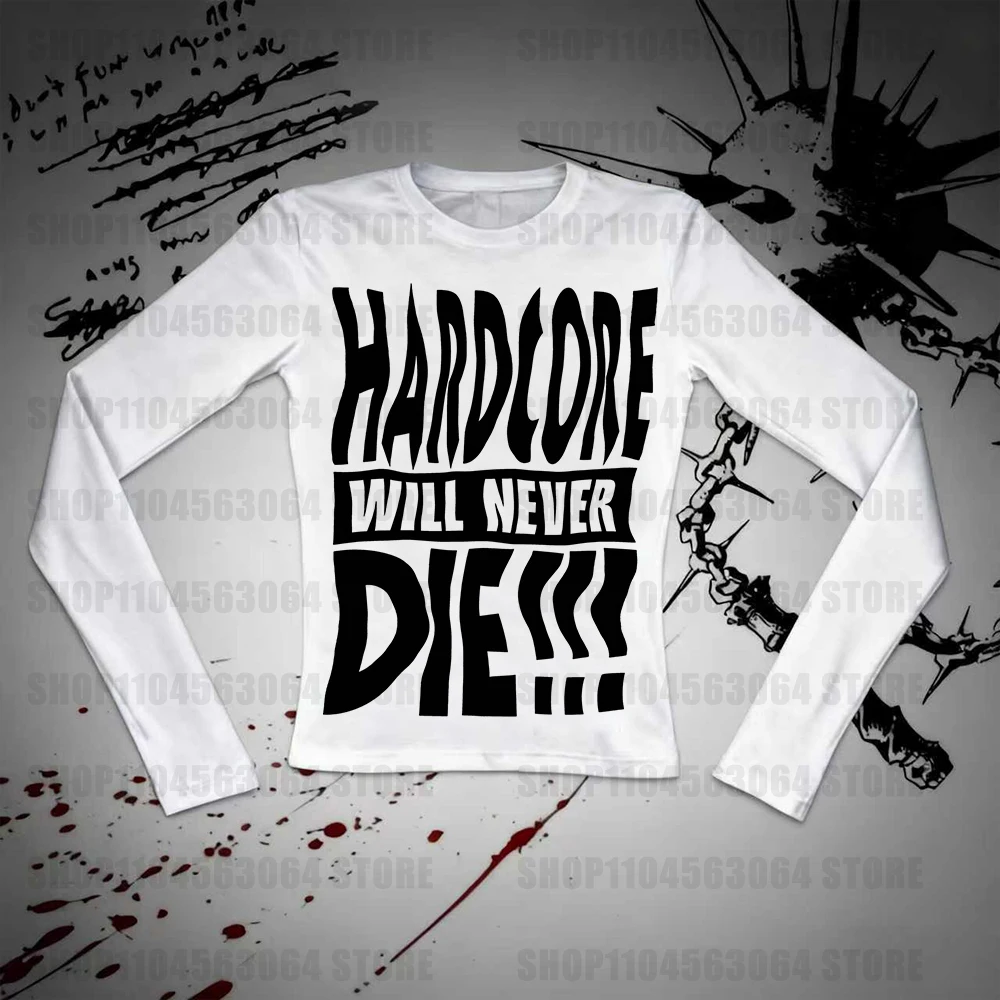 Camiseta ajustada de manga larga para mujer, top de calle a la moda, camiseta de manga larga picante para chica, top con estampado de letras rusas Y2K