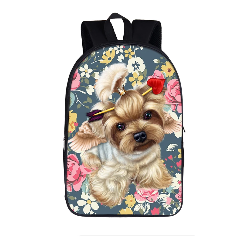 Flower Dog Yorkshire Terrier / French Bulldog Backpack Children School Bags for Teenage Girl Boy Daypack Kid School Backpack Bag