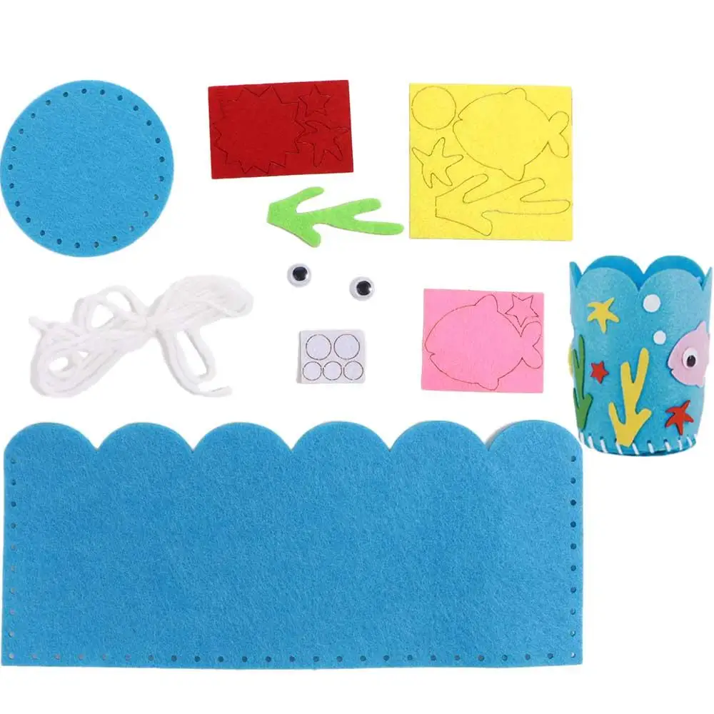 Jouets artisanaux de dessin animé pour enfants, paquet de matériel d'artisanat, conteneur de stylos de travail manuel, porte-crayons de bricolage, porte-stylo Non tissé