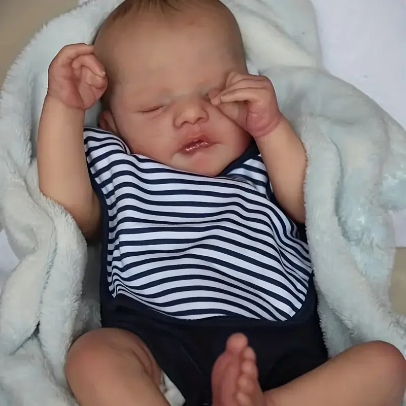 18inch  Sleeping Reborn Baby Doll  Soft Vinyl  3D Skin Visible Veins Collectible Art Doll Perfect Birthday Gift, Christmas Gift