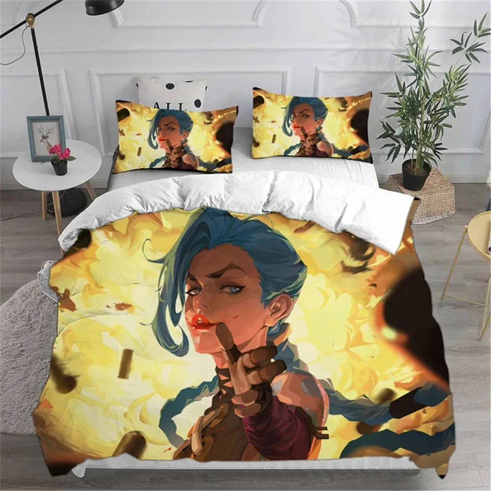 3D Print Fashion Anime LOL Jinx Arcane Bedding Set Boys Girls Twin Queen Full Size Duvet Cover Pillowcase Bed Adult Bedroom