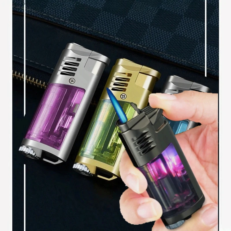 FOCUS Metal Windproof Inflatable Lighter Flash Blue Flame Direct Torch Lighter Cigarette Accessories Men's Small Gifts