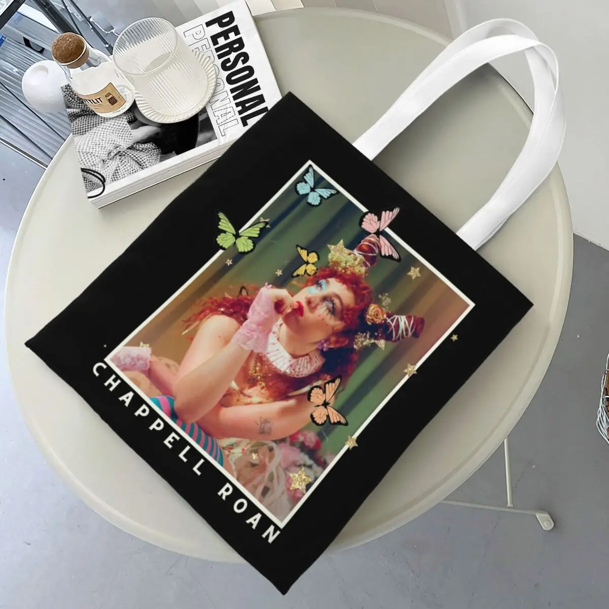 Chappell Roan Whimsical Portrait Canvas Tote Bag Aesthetic Unique Design Grocery Bags for Women Men