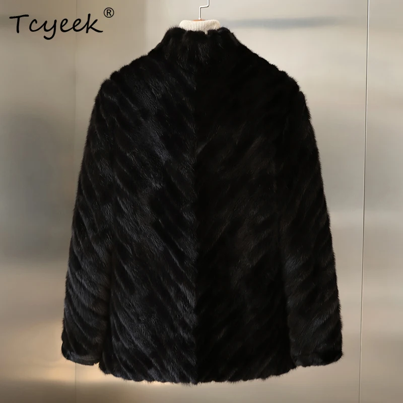 Tcyeek 리얼 밍크 퍼 코트 남성 겨울 의류 여성 밍크 남성 코트 중간 길이 리얼 퍼 재킷 신상 아우터웨어 남성용 재킷