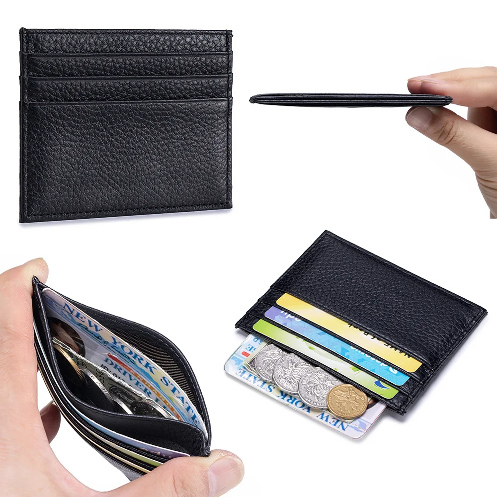 Leather Cards Wallet, Compact and Minimalist Card Holder, 6 Card Slots & 1 Pocket, Front Pocket Wallets for Men & Women