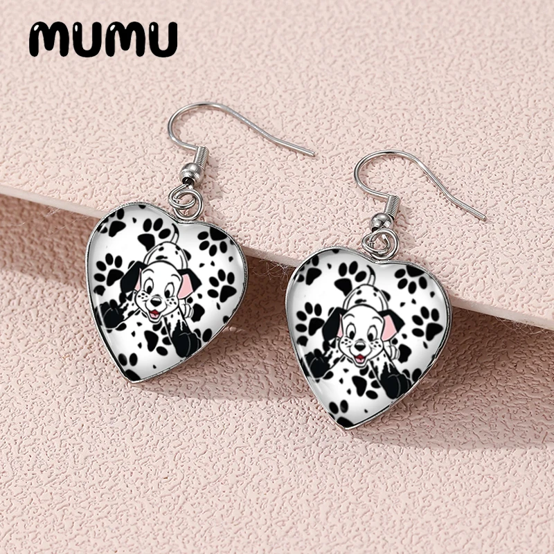 2024 New Dalmatians Dogs Dangle Earring Heart Shaped Earrings Handmade Glass Dome Jewelry Gifts Fans