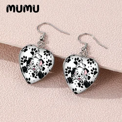 2024 New Dalmatians Dogs Dangle Earring Heart Shaped Earrings Handmade Glass Dome Jewelry Gifts Fans