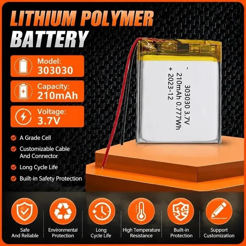 [New] 100pcs 303030 Polymer lithium battery 210mAh smart wear children's phone watch LED lamp 3.7V