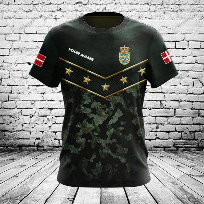 

Customized Denmark Shield Camouflage T-shirts Summer Casual Men's Fashion Star Graphic Tees Loose Oversized Short Sleeve Tops