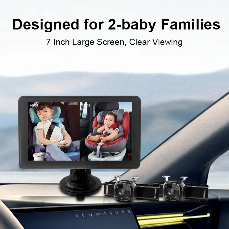 Back Seat 7 Inch Surveillance Baby Kids Safety Care HD with Night Vision Infant Rear View System Car Monitor With Double Cameras
