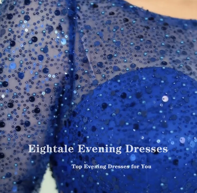 Eightale Luxury Evening Dresses with Detachable Skirt Royal Blue Long Sleeves Customized Satin Mermaid Party Prom Gown