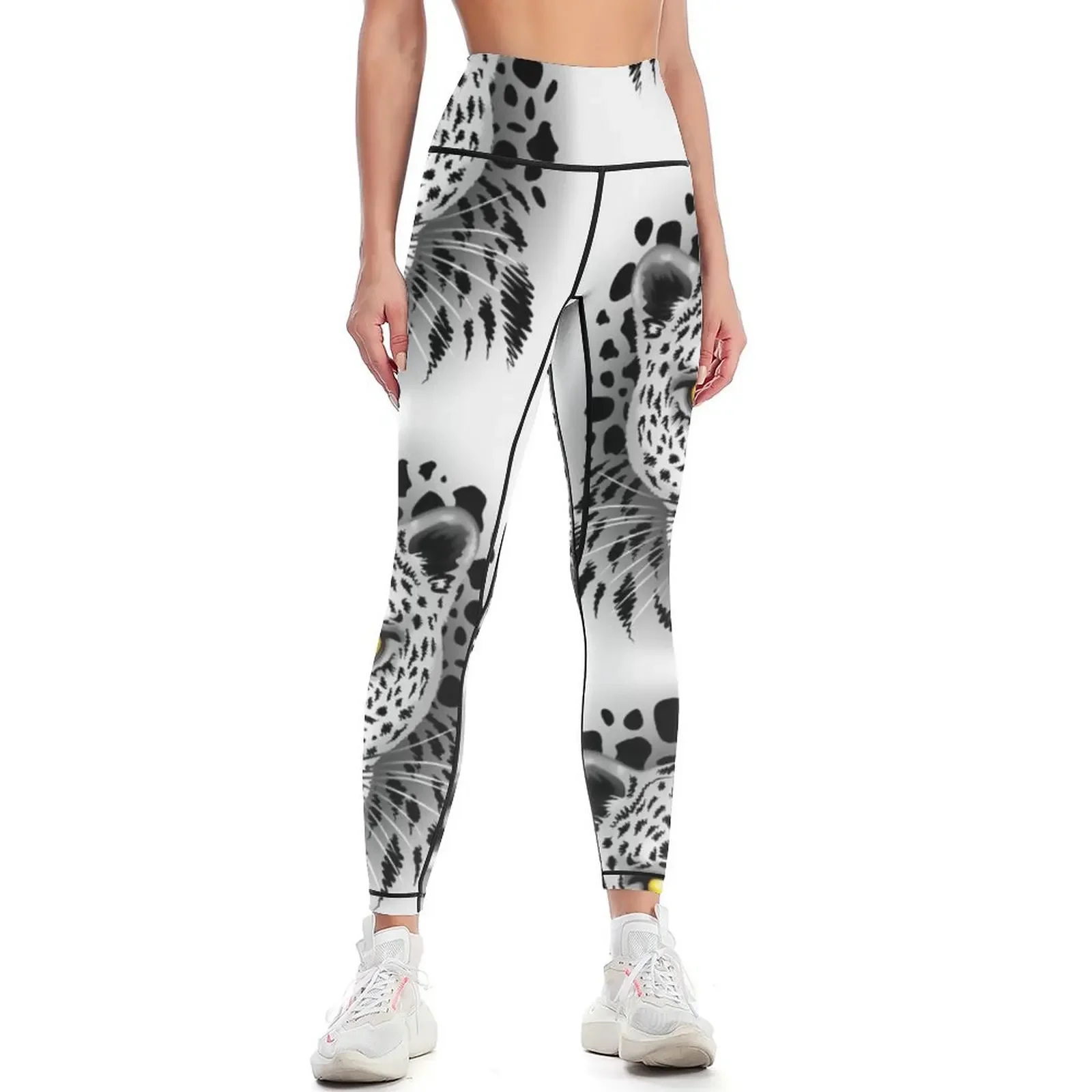 

White Leopard with Yellow Eyes Leggings gym clothing sports tennis for Women's sports pants Womens Leggings