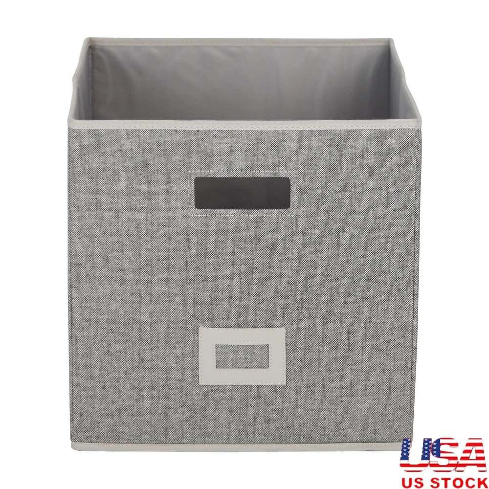 Durable Polyester Cotton Storage Bin Open Top Design with Cut-out Handle Office Living Room Bedroom Organization