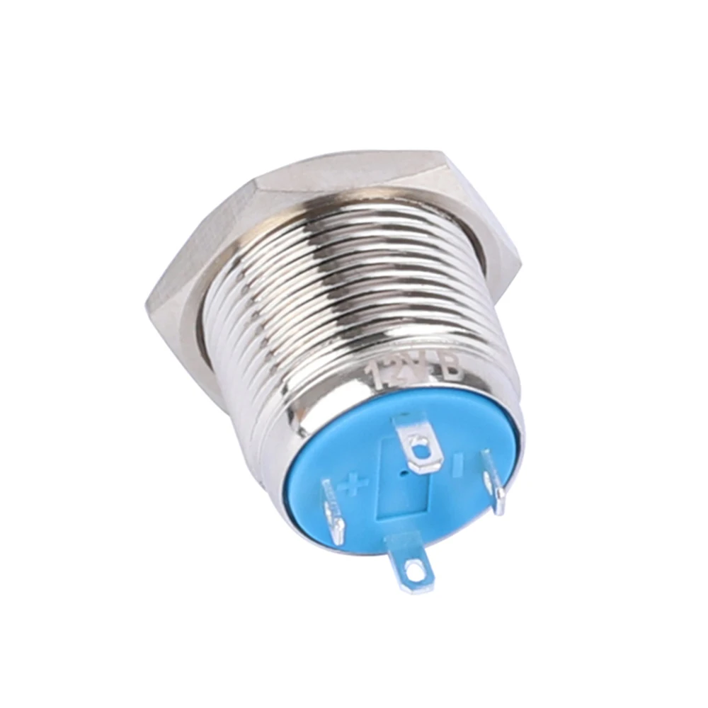 3V 5V 12V 24V Blue LED 1NO Momentary 16mm Copper Nickel Plating Push button Switch