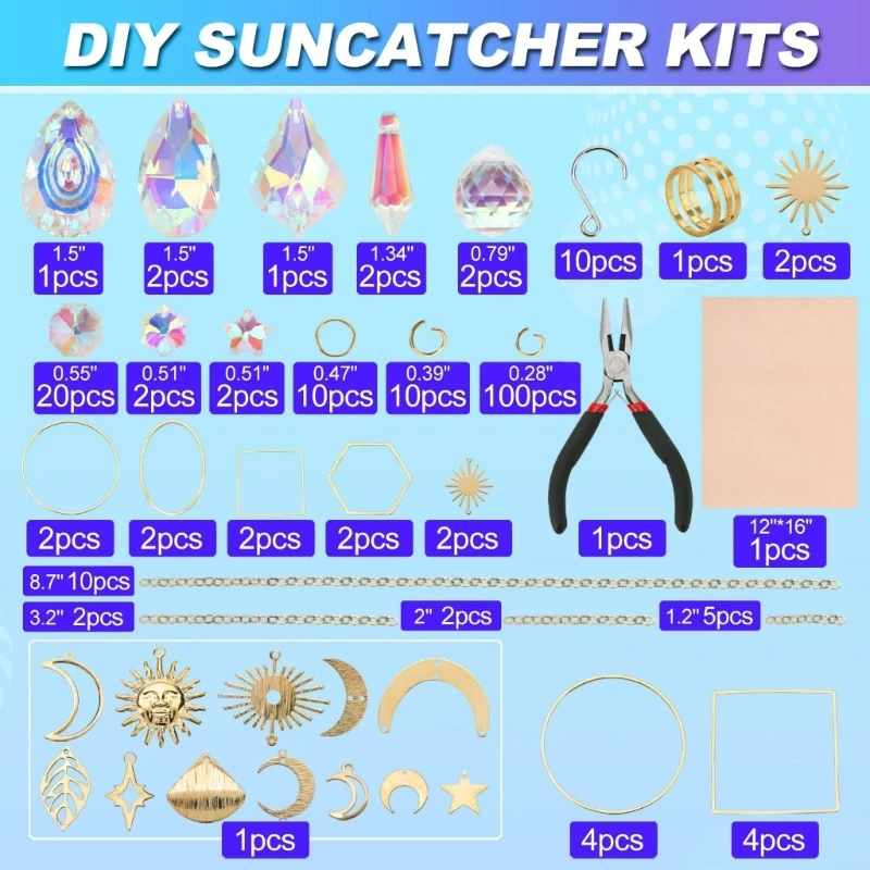 200 viên pha lê Suncatchers DIY đầy màu sắc Suncatchers với mặt dây chuyền