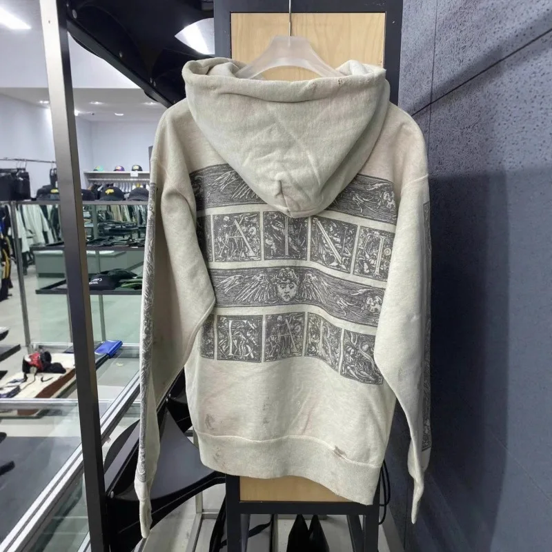 

Винтажная толстовка SAINICHAEL с капюшоном, эффект потертости, повседневный стиль, из хлопка, с принтом, уличная одежда