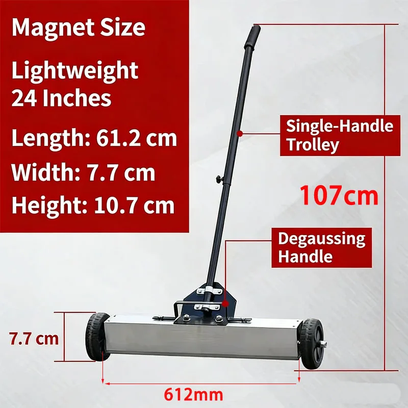 612mm Rolling Magnetic Sweeper with Wheels Push-Type Magnetic Pick Up Sweeper Large Magnet Pickup Lawn Telescoping Sweeper
