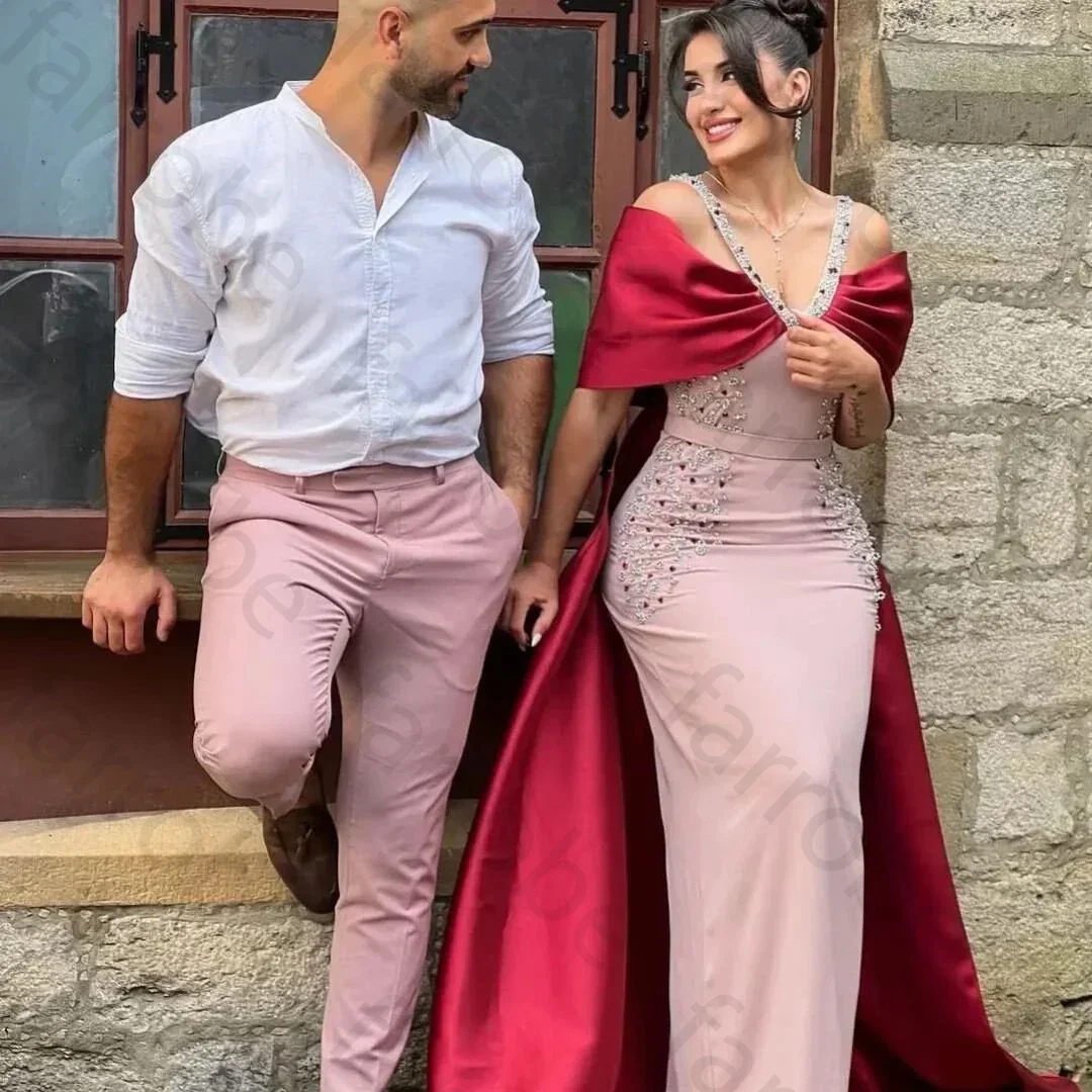 Customized V-neck Celebrity Formal Evening Dresses Sweetheart Birthday Homecoming Grace  Cloak Mermaid Prom Party Gown for Women