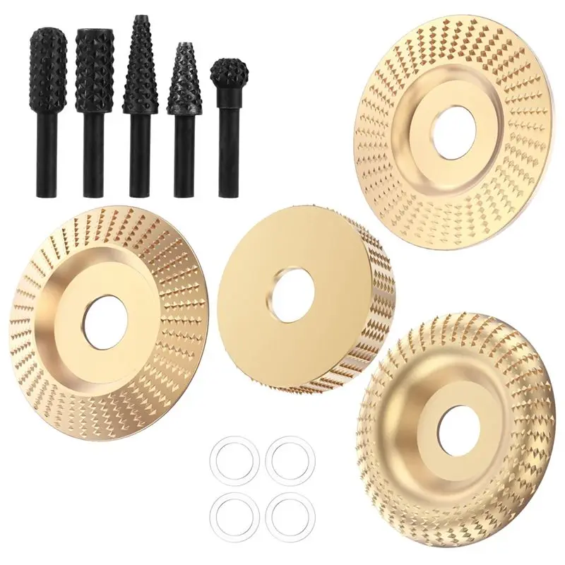 A36T-13Pcs Wood Carving Disc Set Bushing Angle Grinder Wood Grinding Wheel Burr Rasp Polishing Rotary Tool Accessories